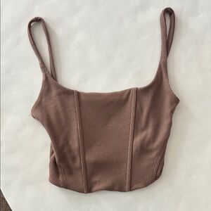Love Tree Cute Ribbed Taupe Corset Style Cami Top w/ Boning Small